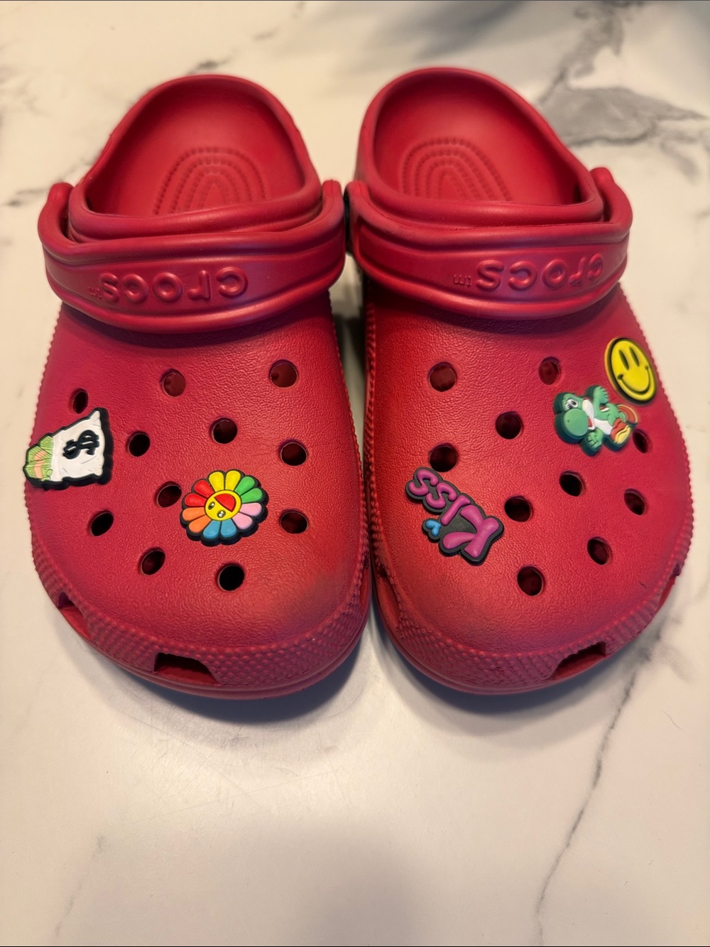 CROCS Red Classic Clog with Colorful Charms
